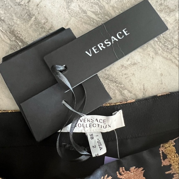 NEW Versace Jacquard Mini Skirt, Black Pink Gold, Size US 2 , EU 38 New w/Tag - Picture 10 of 12